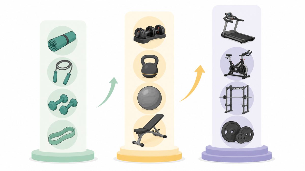 Diagram of budget tiers for buying home workout equipment