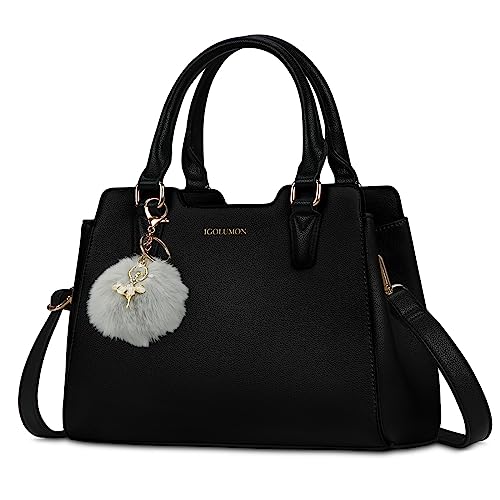 PU Leather Top-Handle Satchel, 3 Compartments - IGOLUMON 1 IGOLUMON Women's PU Leather Top-Handle Handbag