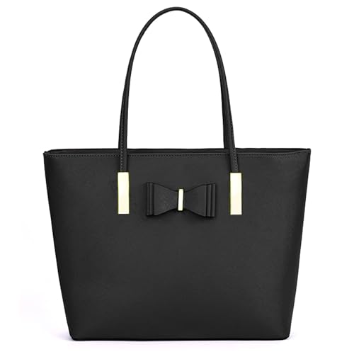 Women's XL Black PU Leather Tote Bag with Compartments, Kukubird 1 Kukubird Women's Large Tote Handbag Black