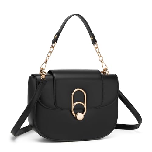 Women’s Black PU Leather Crossbody Bag, Rotary Lock MISS LULU 1 Miss Lulu Stylish Crossbody Bag for Women