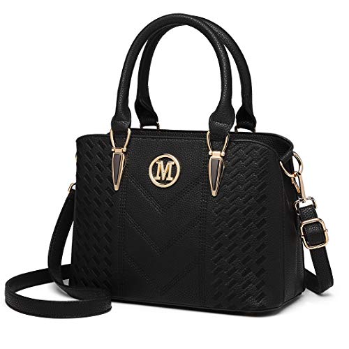 Woven Chevron PU Leather Handbag with Strap, Miss Lulu LG6865 1 Miss Lulu Women's Woven Chevron Handbag