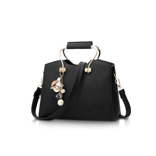 Multi Pocket PU Leather Tote Bag, Black - NICOLE & DORIS 1 NICOLE & DORIS Multi Pocket Tote Handbag