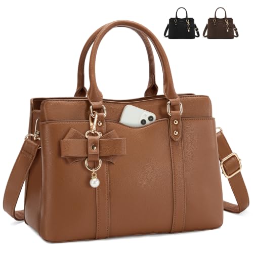 Waterproof PU Leather Satchel Handbag, Brown RAINSMORE 1 RAINSMORE Waterproof Handbag for Women