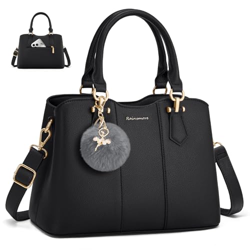 PU Leather Crossbody Handbag w/ Pom-Pom Charm RAINSMORE 1 RAINSMORE Women's PU Leather Handbag