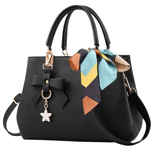 PU Leather Shoulder Handbag Bow Detail Waterproof - Wocharm 1 Stylish PU Leather Shoulder Handbag for Women
