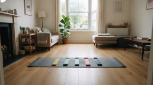 The best resistance bands for home workouts, and how much resistance you actually need 17 Set of colourful resistance bands laid out on a yoga mat ready for a home workout